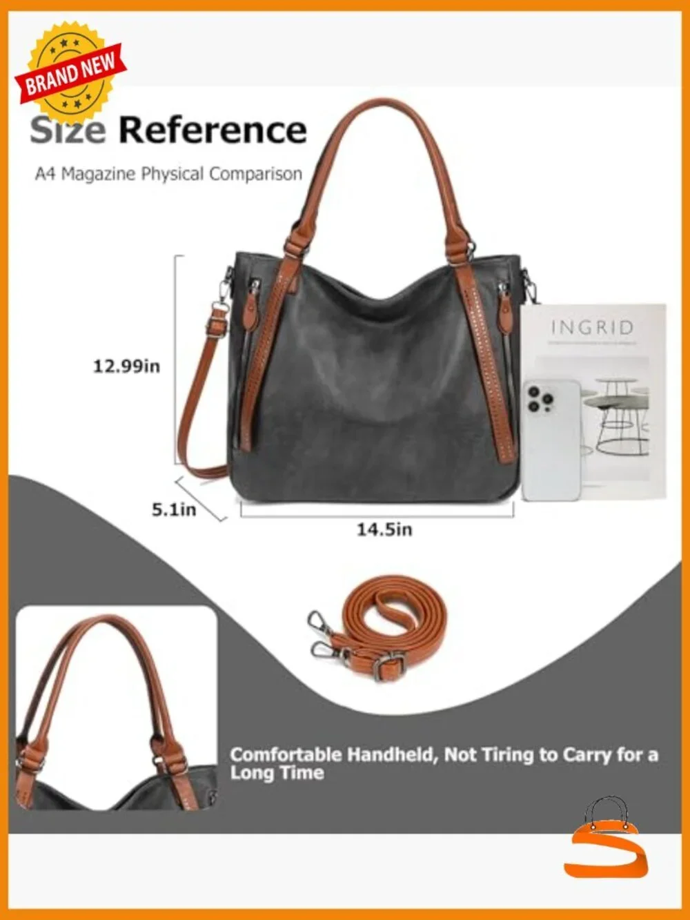 Large Vegan Leather Hobo Shoulder Bag Satchel Tote with Adjustable Strap